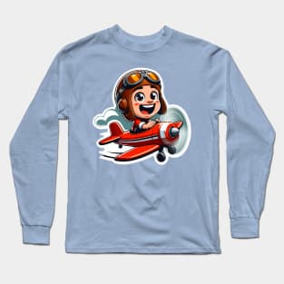 An excited pilot flies a small red airplane. Long Sleeve T-Shirt